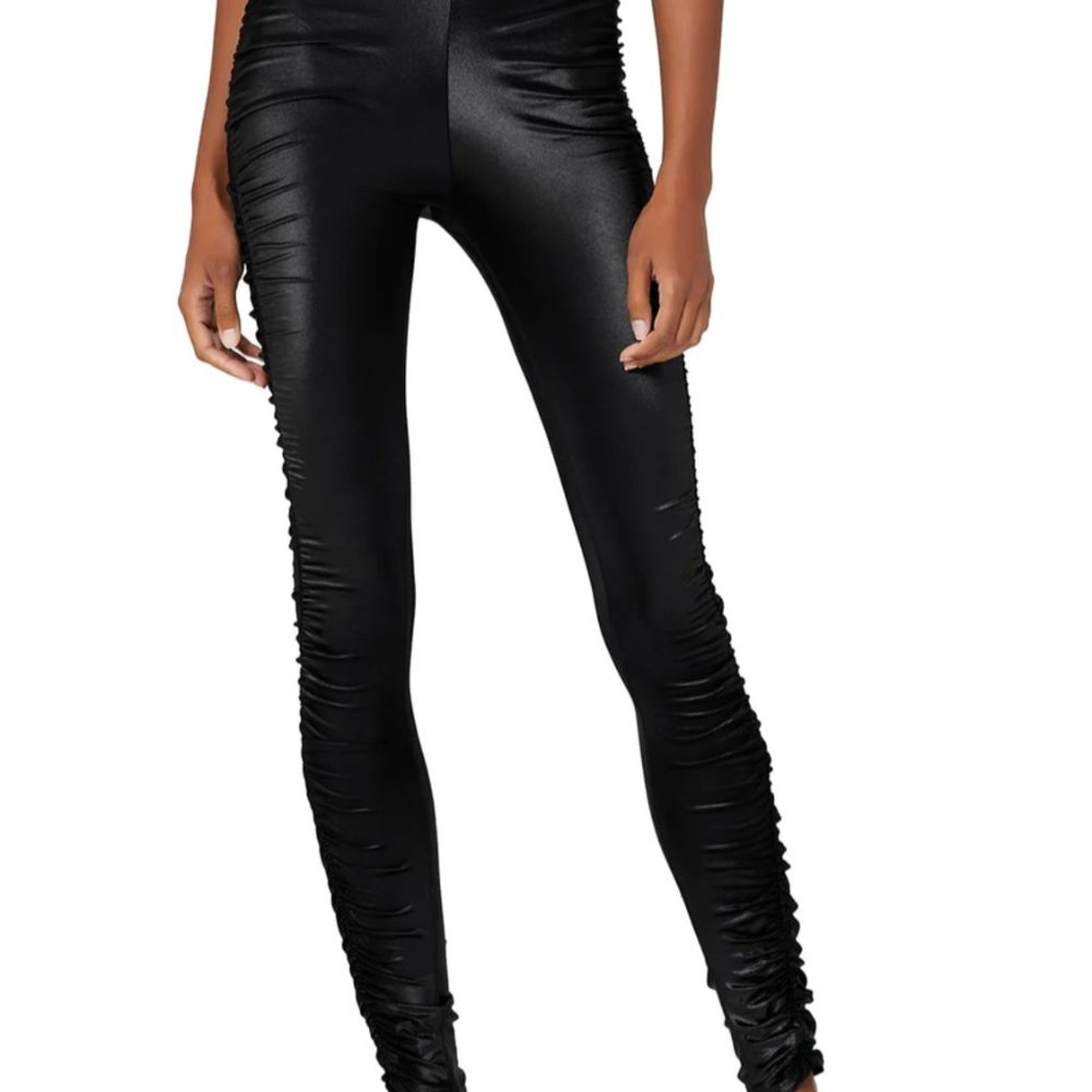 Alo Yoga High Waist Ruched Cinched Leggings Black Shine Size Medium NWT - Picture 1 of 6